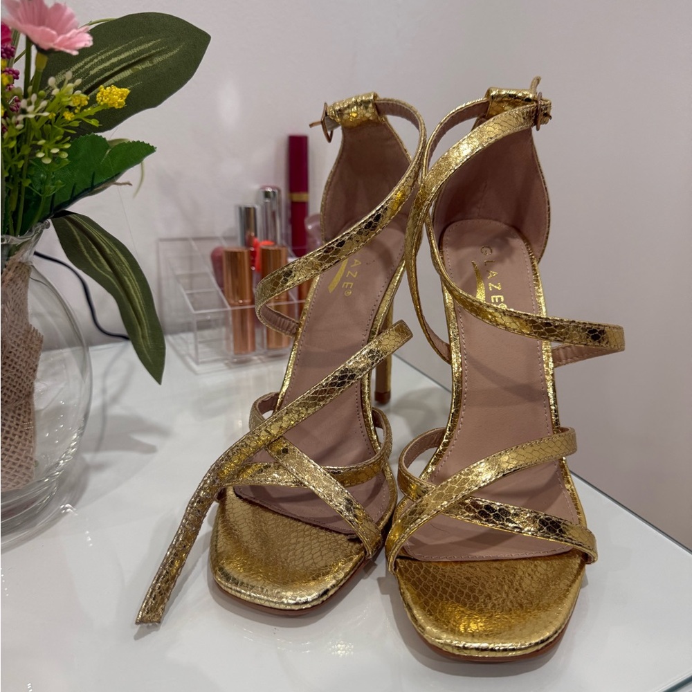 Glaze Gold Strappy High Heels